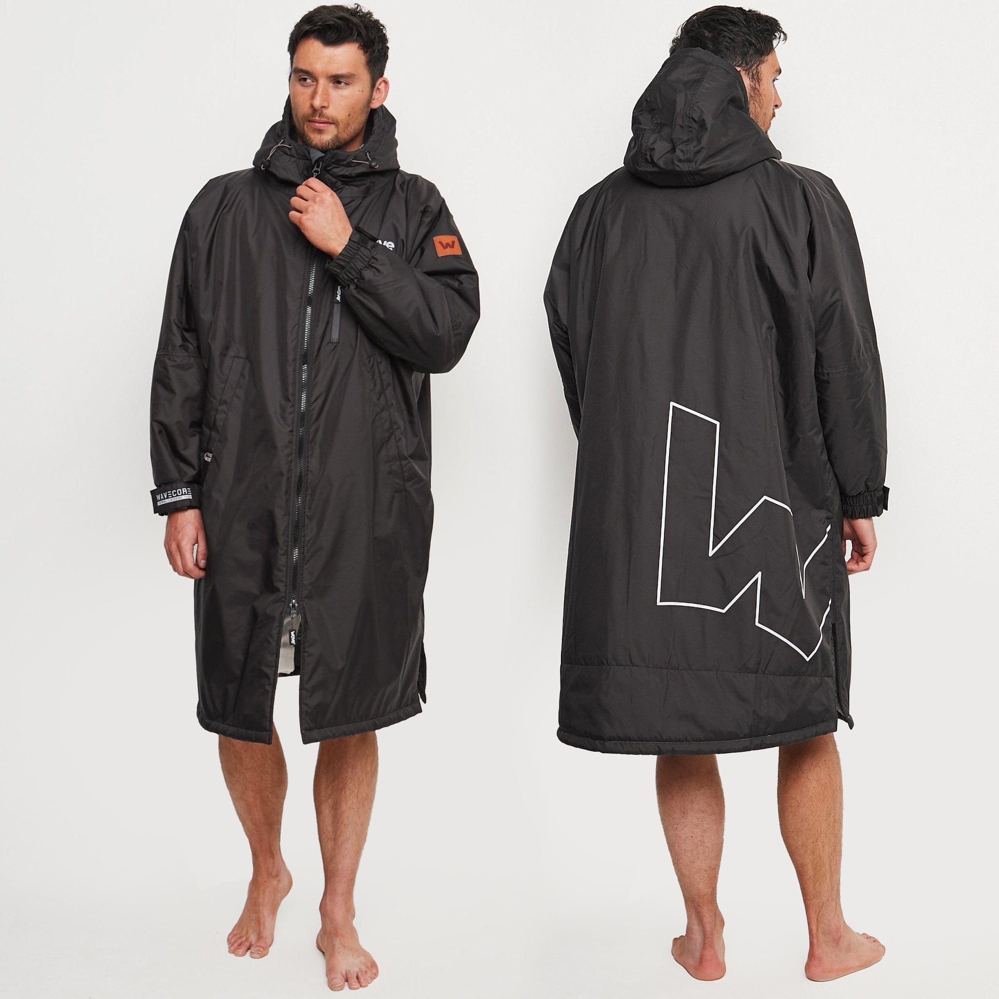 Fleece - Lined Waterproof Changing Robe | Waterproof & Windproof | Unisex | Black & Gray - Wave Sups USA