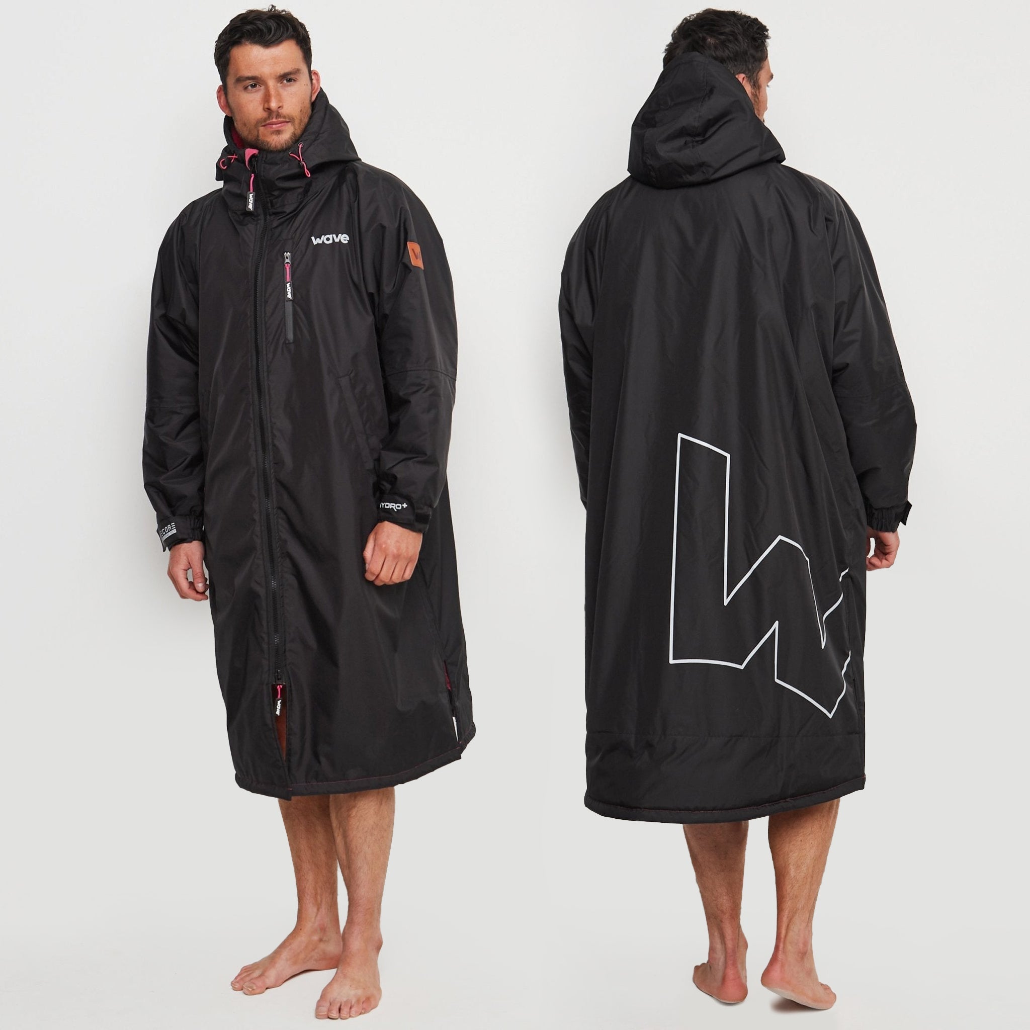 Fleece - Lined Waterproof Changing Robe | Waterproof & Windproof | Unisex | Black & Pink - Wave Sups USA