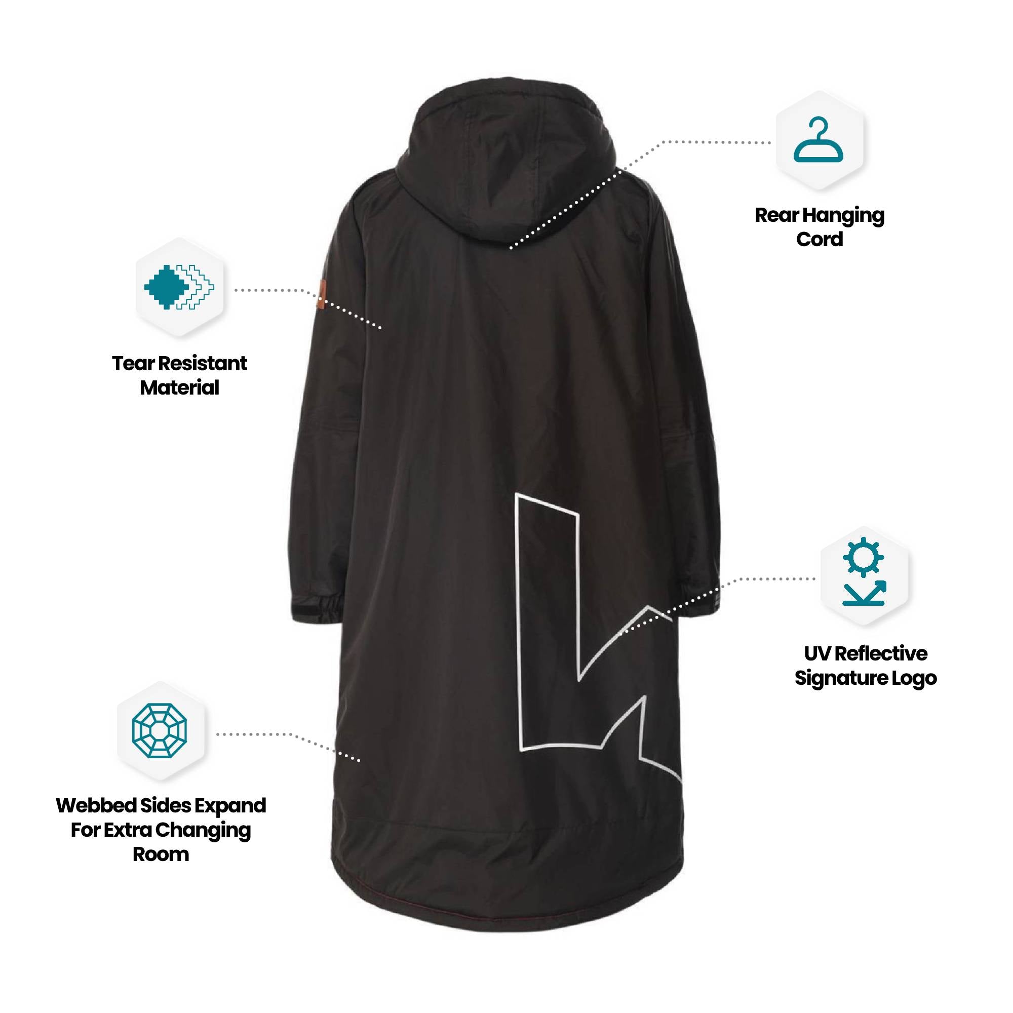 Fleece - Lined Waterproof Changing Robe | Waterproof & Windproof | Unisex | Black & Pink - Wave Sups USA