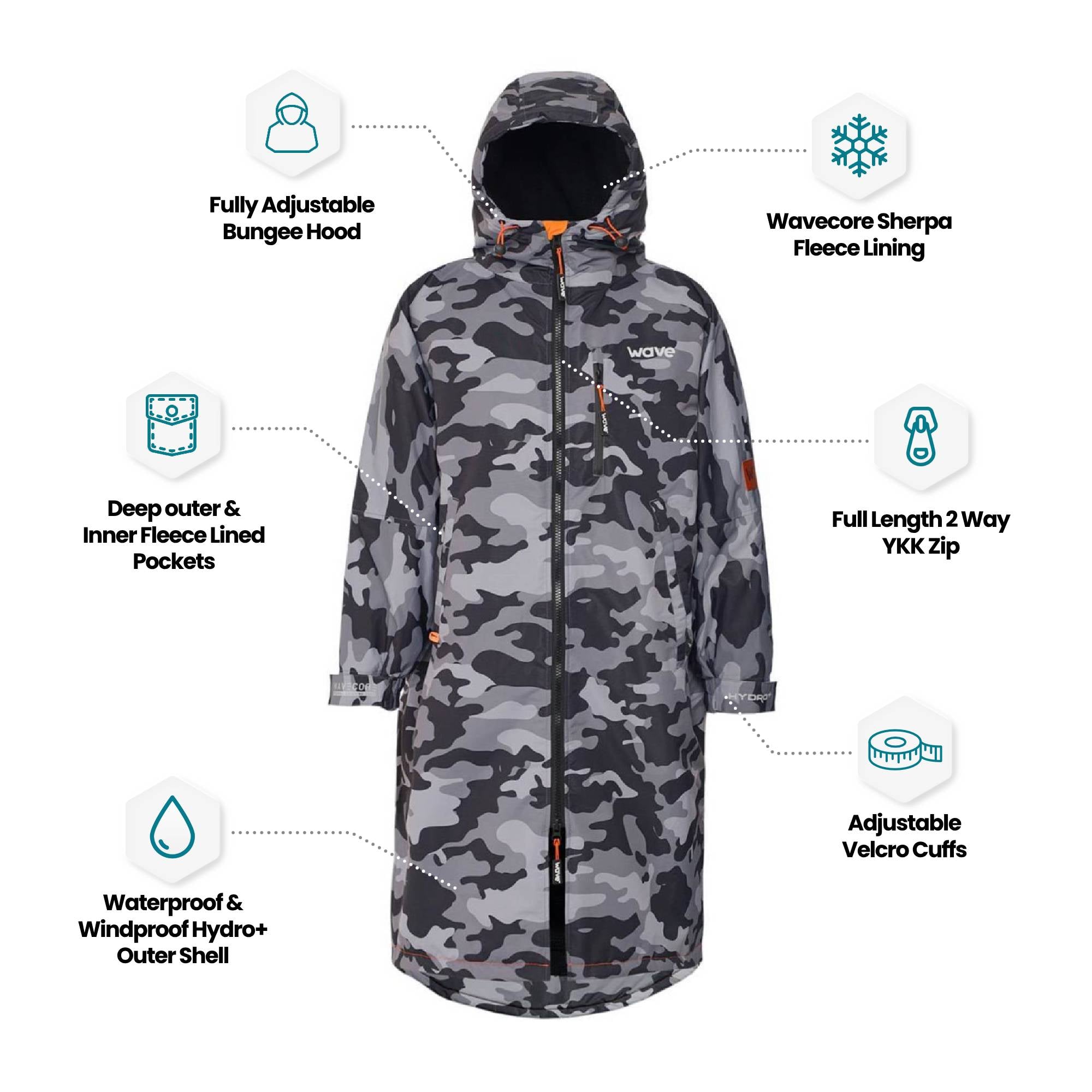 Fleece - Lined Waterproof Changing Robe | Waterproof & Windproof | Unisex | Gray Camouflage - Wave Sups USA