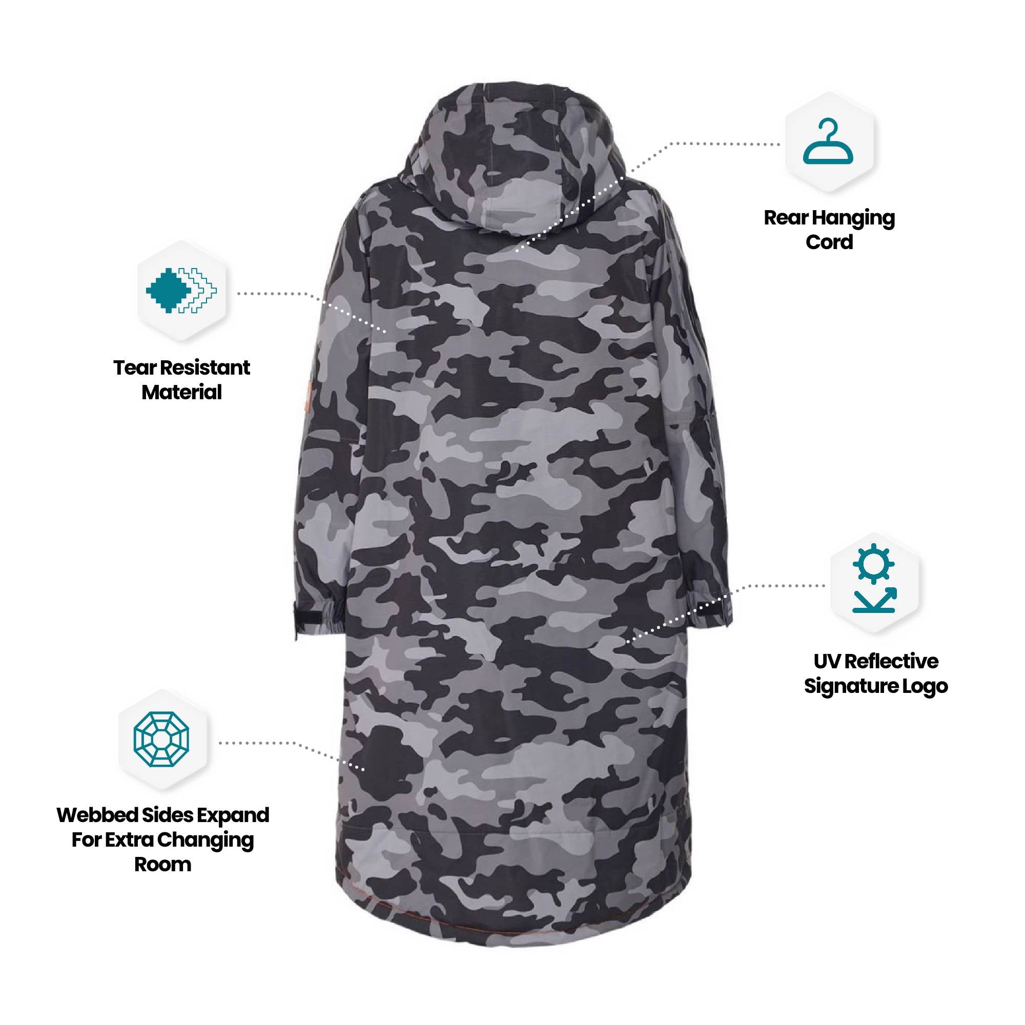 Fleece - Lined Waterproof Changing Robe | Waterproof & Windproof | Unisex | Gray Camouflage - Wave Sups USA