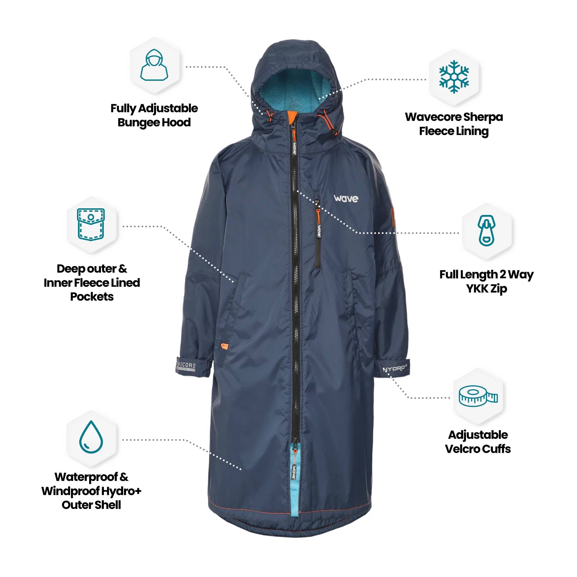 Fleece - Lined Waterproof Changing Robe | Waterproof & Windproof | Unisex | Navy Blue - Wave Sups USA