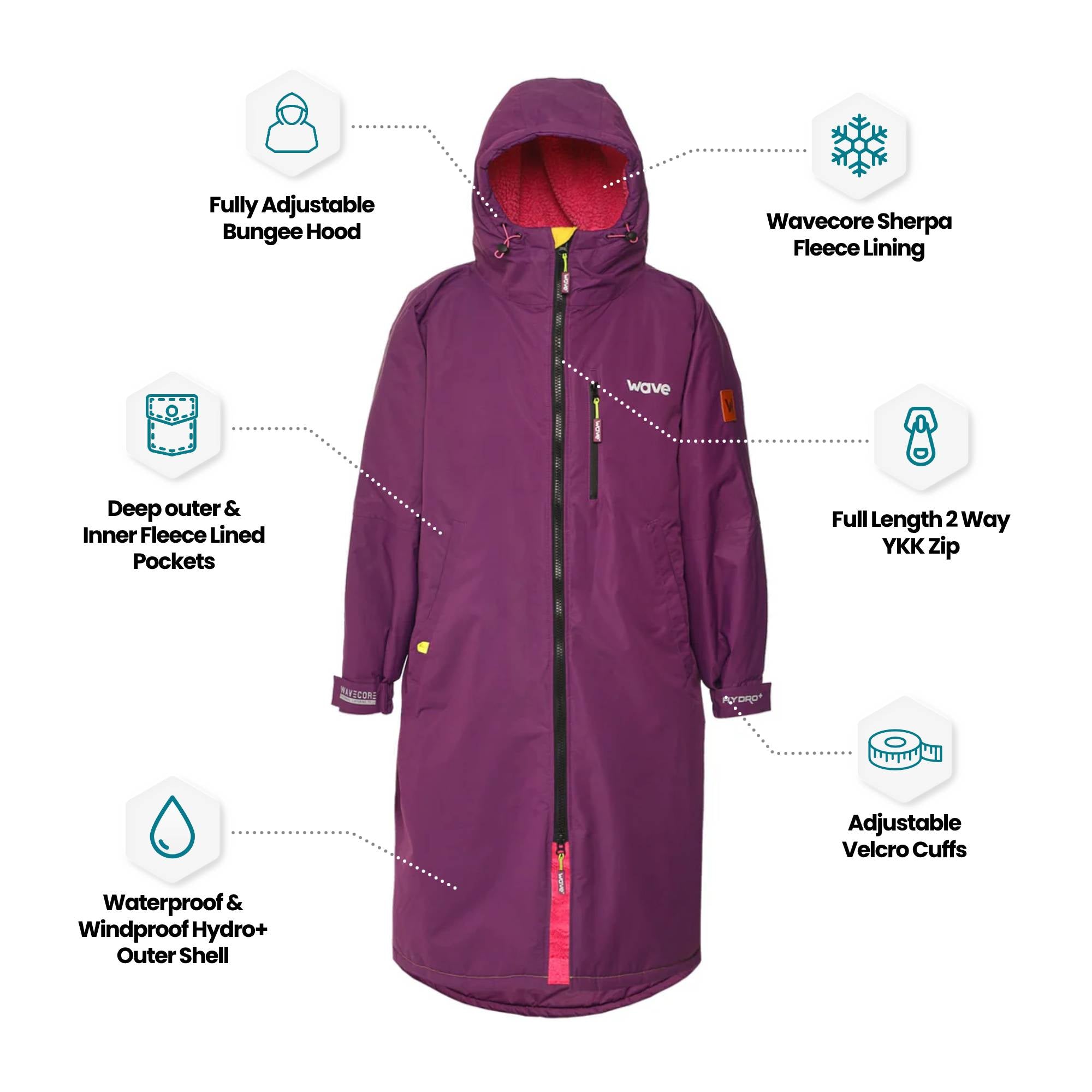 Fleece - Lined Waterproof Changing Robe | Waterproof & Windproof | Unisex | Purple - Wave Sups USA