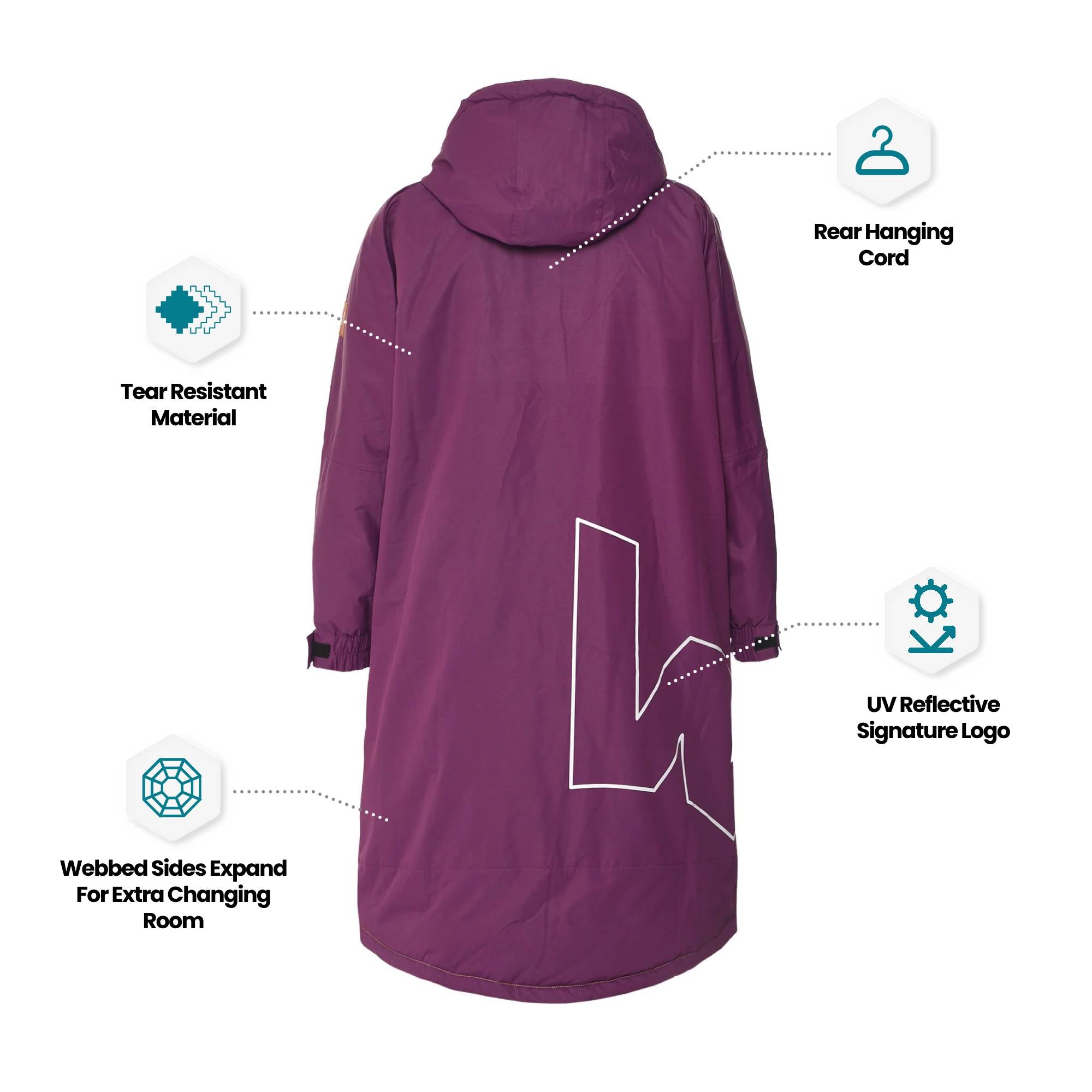 Fleece - Lined Waterproof Changing Robe | Waterproof & Windproof | Unisex | Purple - Wave Sups USA