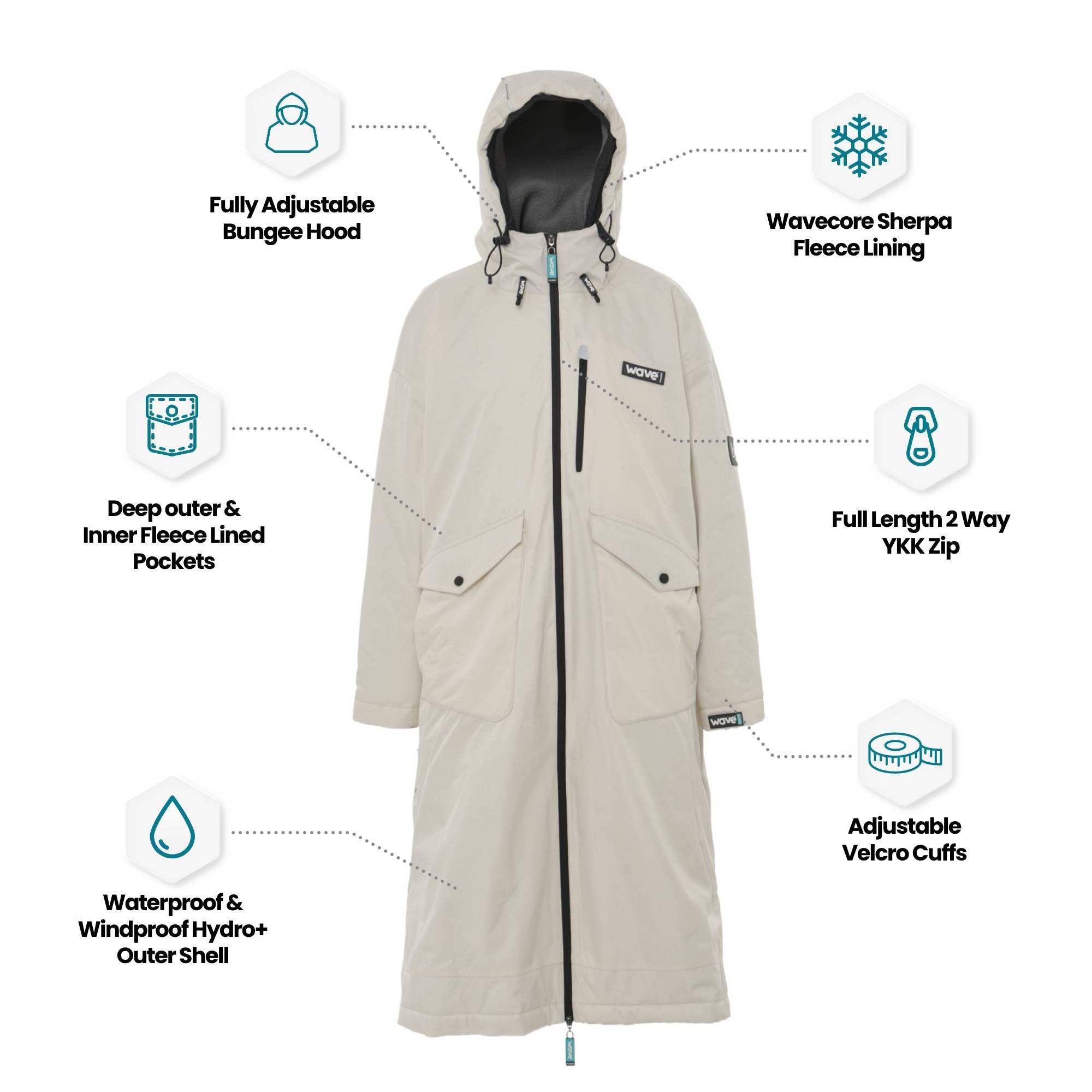 Wave 3 in 1 Waterproof & Windproof Changing Robe | Unisex | Ecru Cream - Wave Sups USA