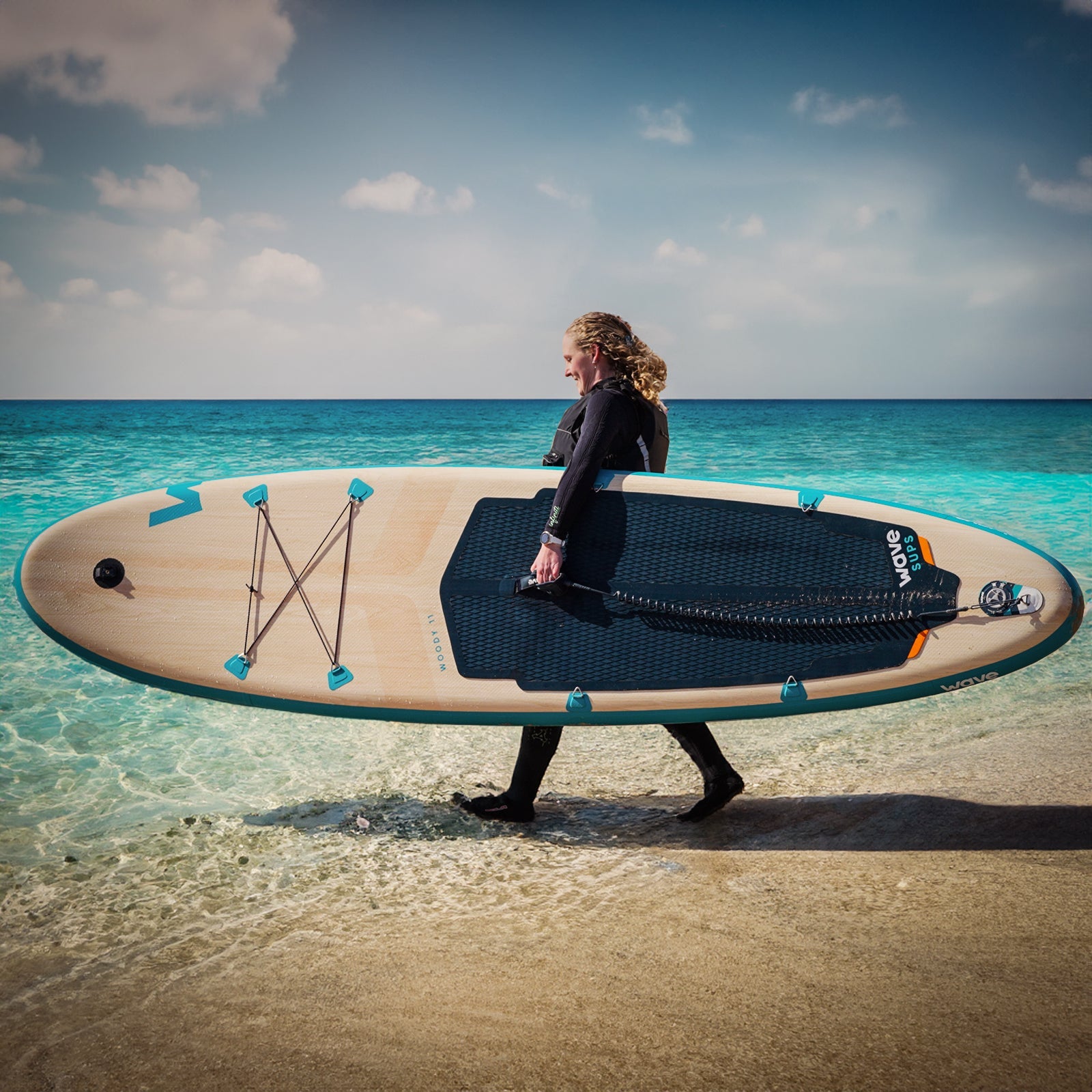 Woody SUP | Inflatable Stand - Up Paddleboard | 10/11ft | Aqua - Wave Sups USA