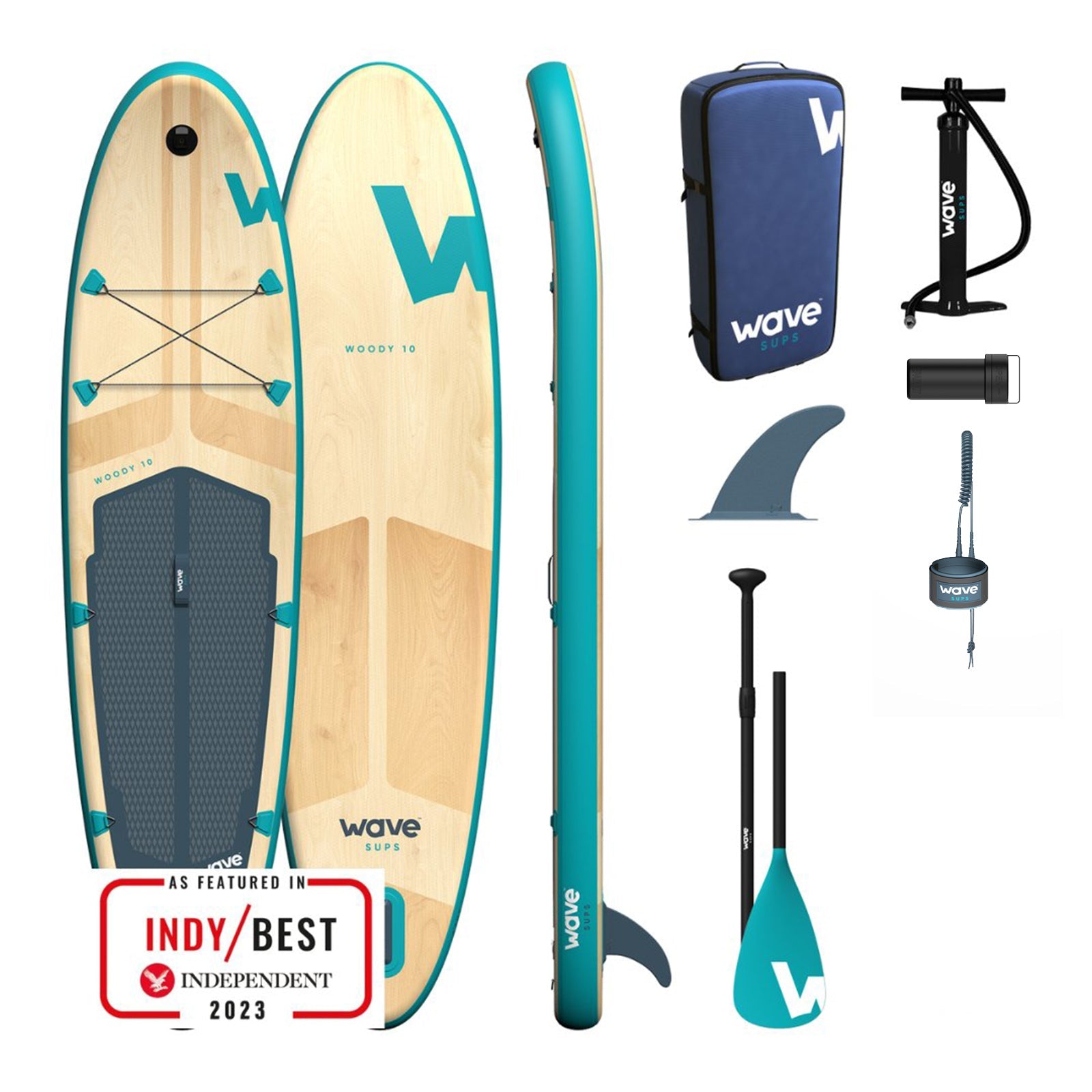 Woody SUP | Inflatable Stand - Up Paddleboard | 10/11ft | Aqua - Wave Sups USA