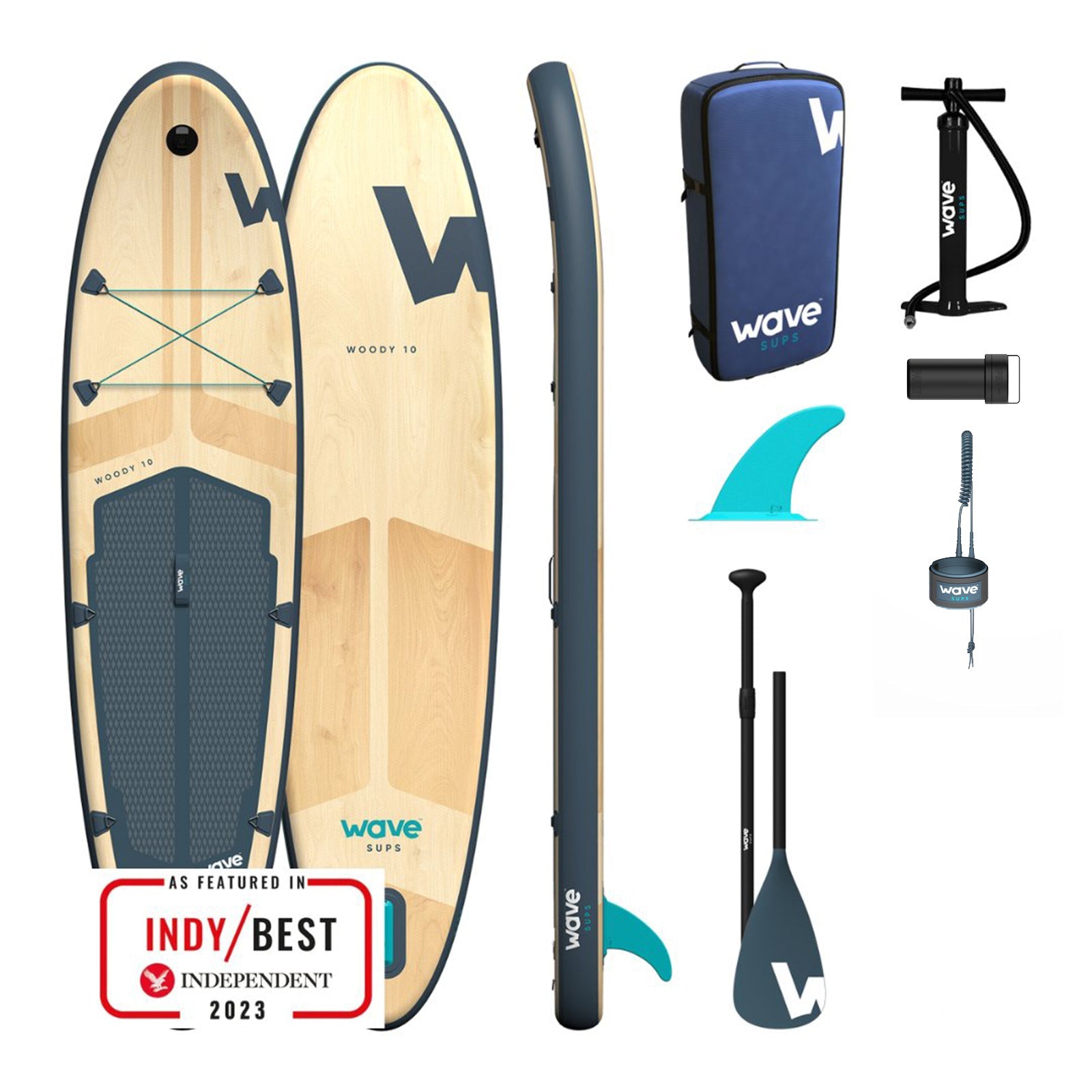 Woody SUP | Inflatable Stand - Up Paddleboard | 10/11ft | Navy - Wave Sups USA