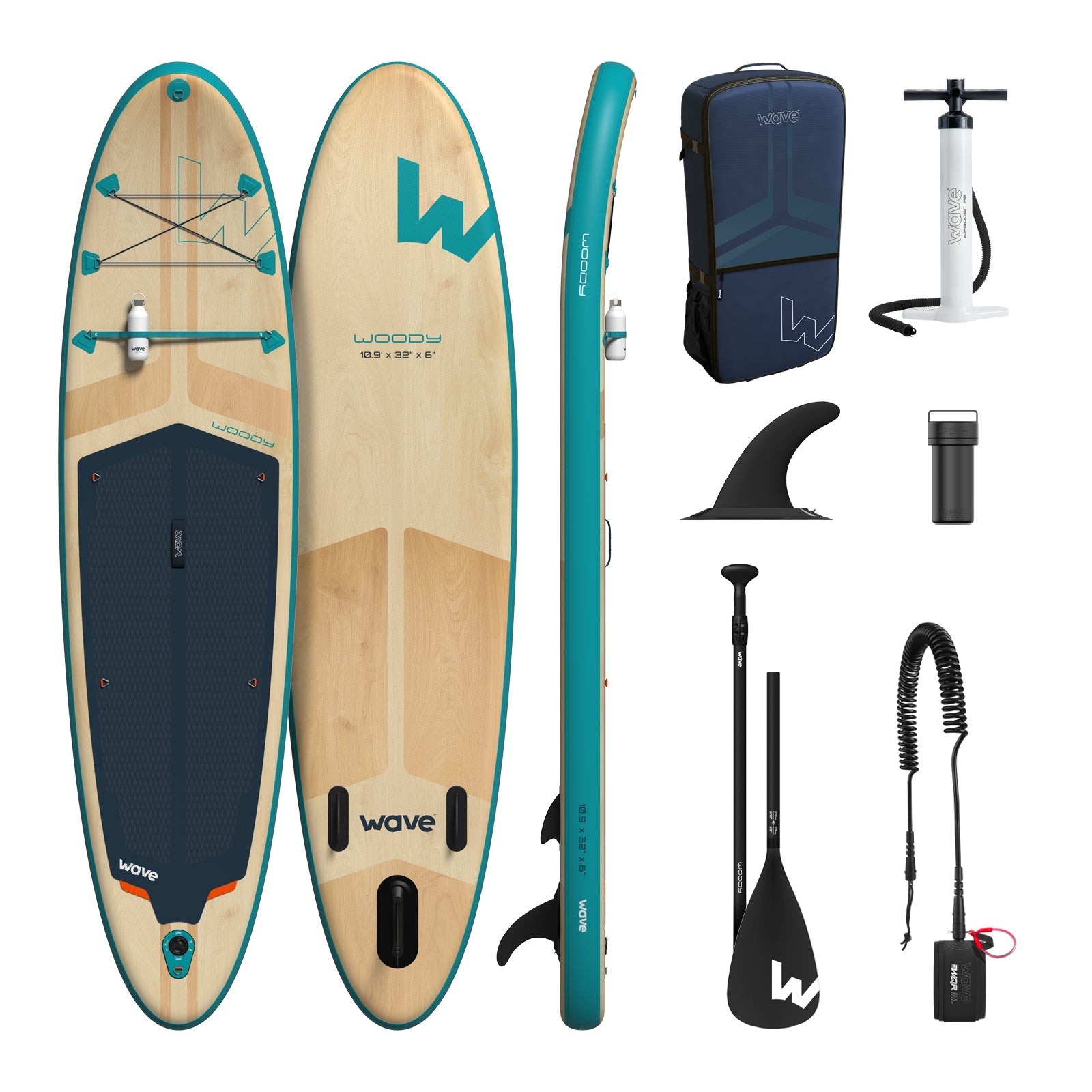 Woody 2.0 SUP | Inflatable Paddleboard | 10'9ft | Aqua - Wave Sups USA
